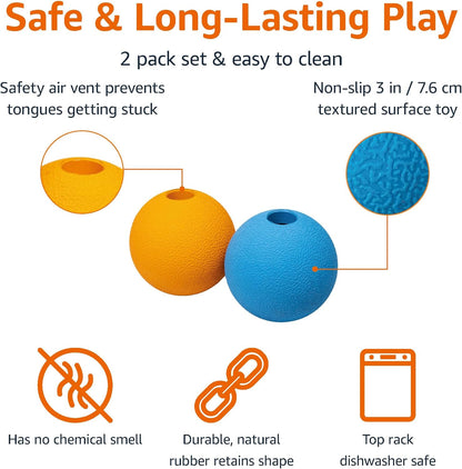 Interactive Bouncy Durable Rubber Dog Toy Balls, 3 inch, Blue, Orange, Pack of 2