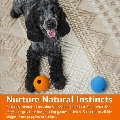 Interactive Bouncy Durable Rubber Dog Toy Balls, 3 inch, Blue, Orange, Pack of 2