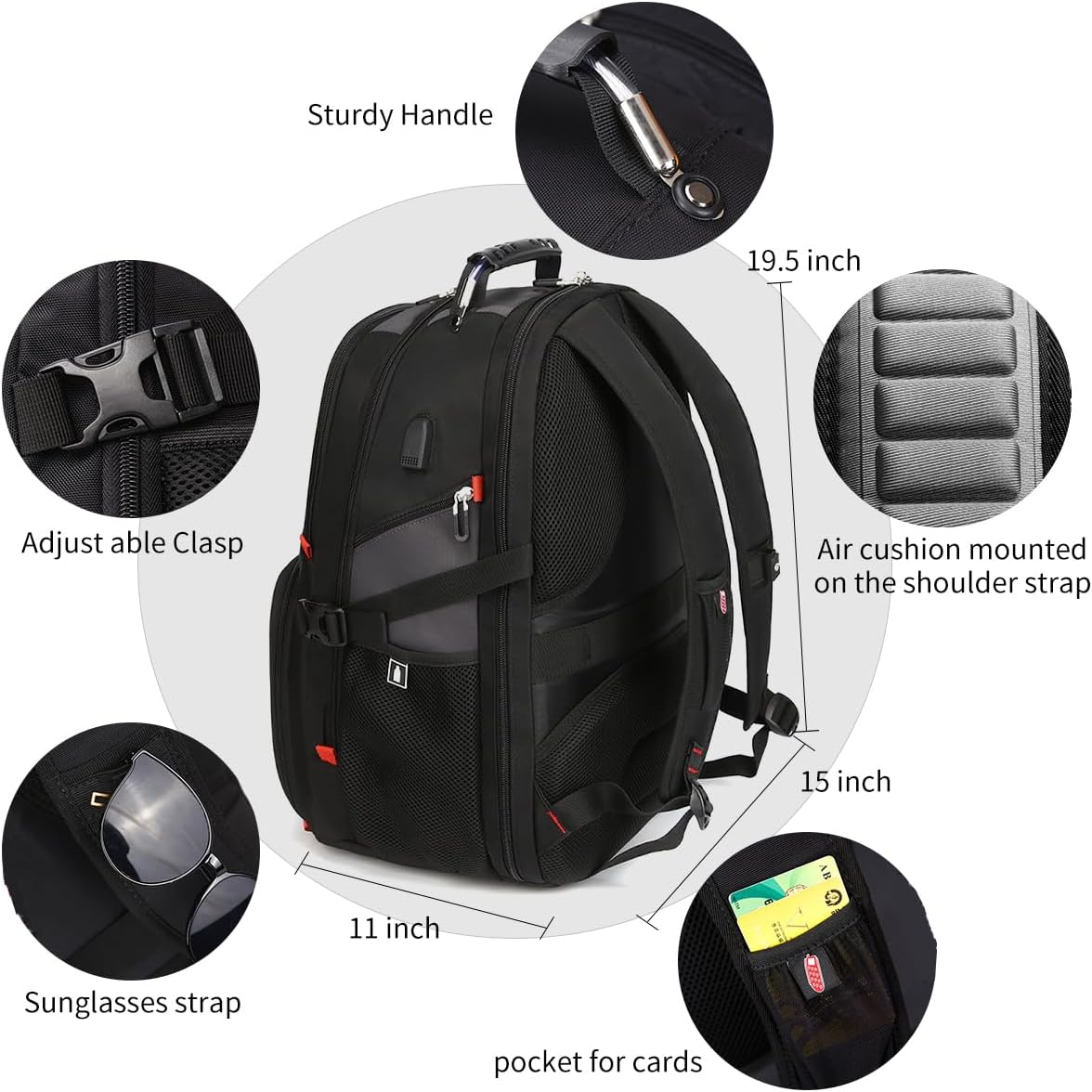SHRRADOO Extra Large Travel Laptop Backpack for Men, Work College Backpacks