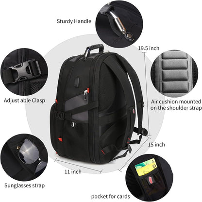 SHRRADOO Extra Large Travel Laptop Backpack for Men, Work College Backpacks