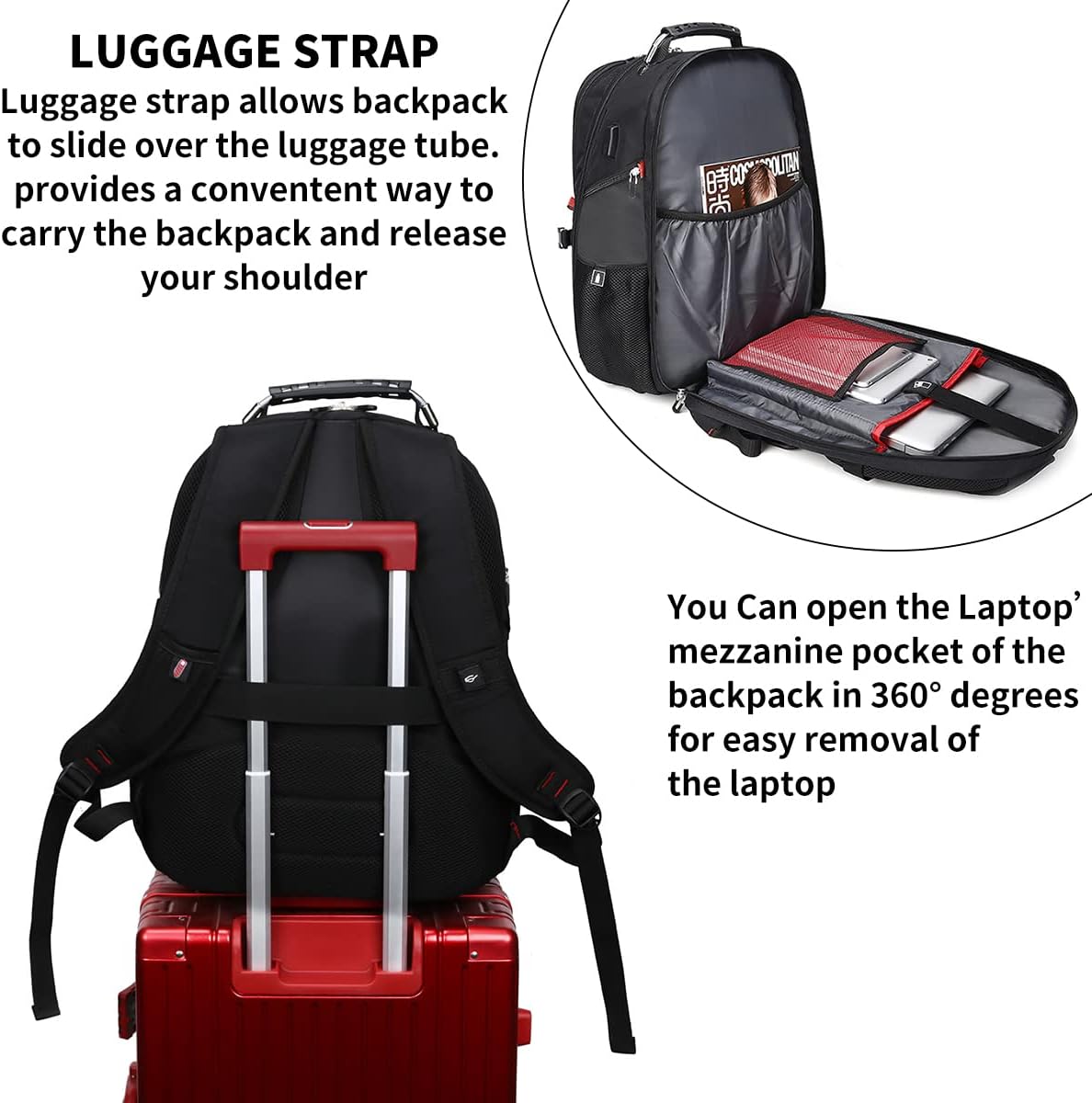 SHRRADOO Extra Large Travel Laptop Backpack for Men, Work College Backpacks
