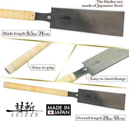SUIZAN Ryoba Double Edge Saw 9.5" - Japanese Pullsaw Hand Saws Wood Cutting