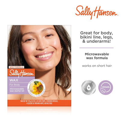Sally Hansen Microwavable Wax Starter Kit for Body Legs, Underarms & Bikini | Removes Hair from Root..