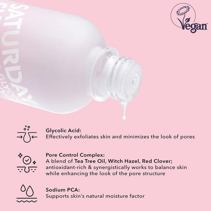 Saturday Skin Pore Clarifying Toner 10% Glycolic Acid&amp;AHA Deep Cleansing Astringent Facial Toner