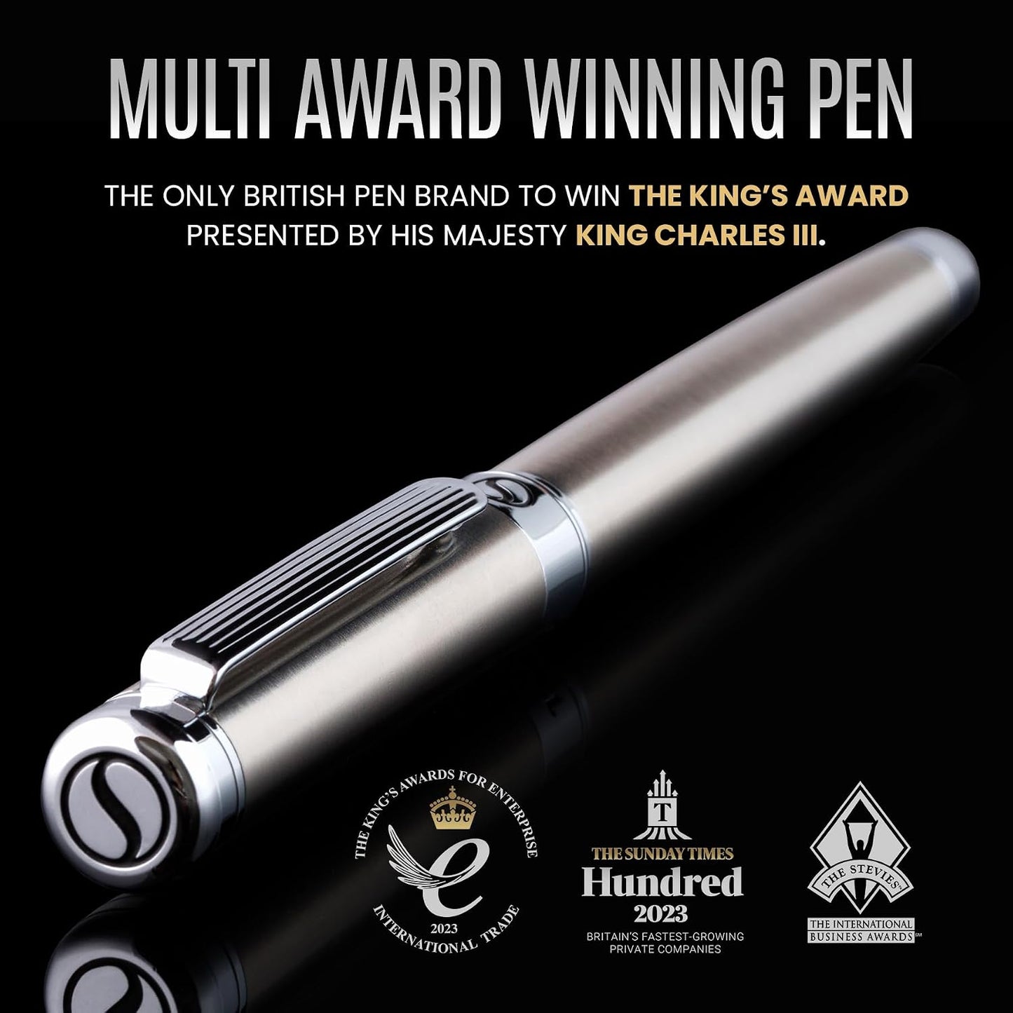 Scriveiner Stainless Steel Rollerball Pen - Stunning Luxury Metal Pen with Silver Chrome Finish..