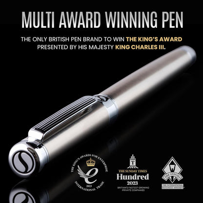 Scriveiner Stainless Steel Rollerball Pen - Stunning Luxury Metal Pen with Silver Chrome Finish..