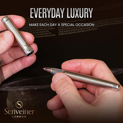 Scriveiner Stainless Steel Rollerball Pen - Stunning Luxury Metal Pen with Silver Chrome Finish..