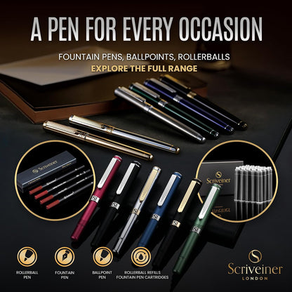 Scriveiner Stainless Steel Rollerball Pen - Stunning Luxury Metal Pen with Silver Chrome Finish..