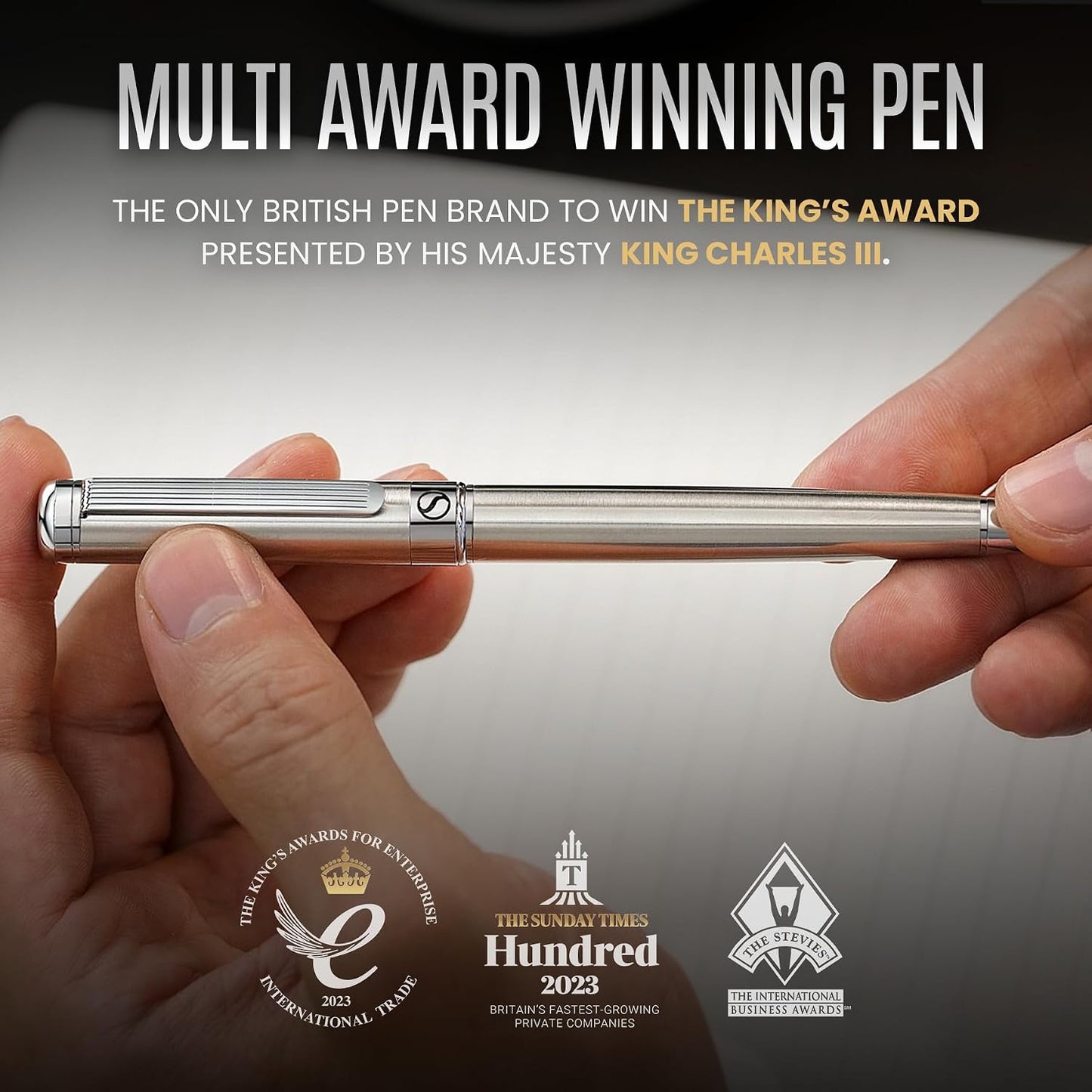 Scriveiner Stainless Steel Rollerball Pen - Stunning Luxury Metal Pen with Silver Chrome Finish..
