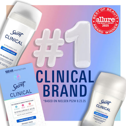 Secret Clinical Strength Invisible Solid Antiperspirant Deodorant for Women, 100HR Sweat & Odor Protection..