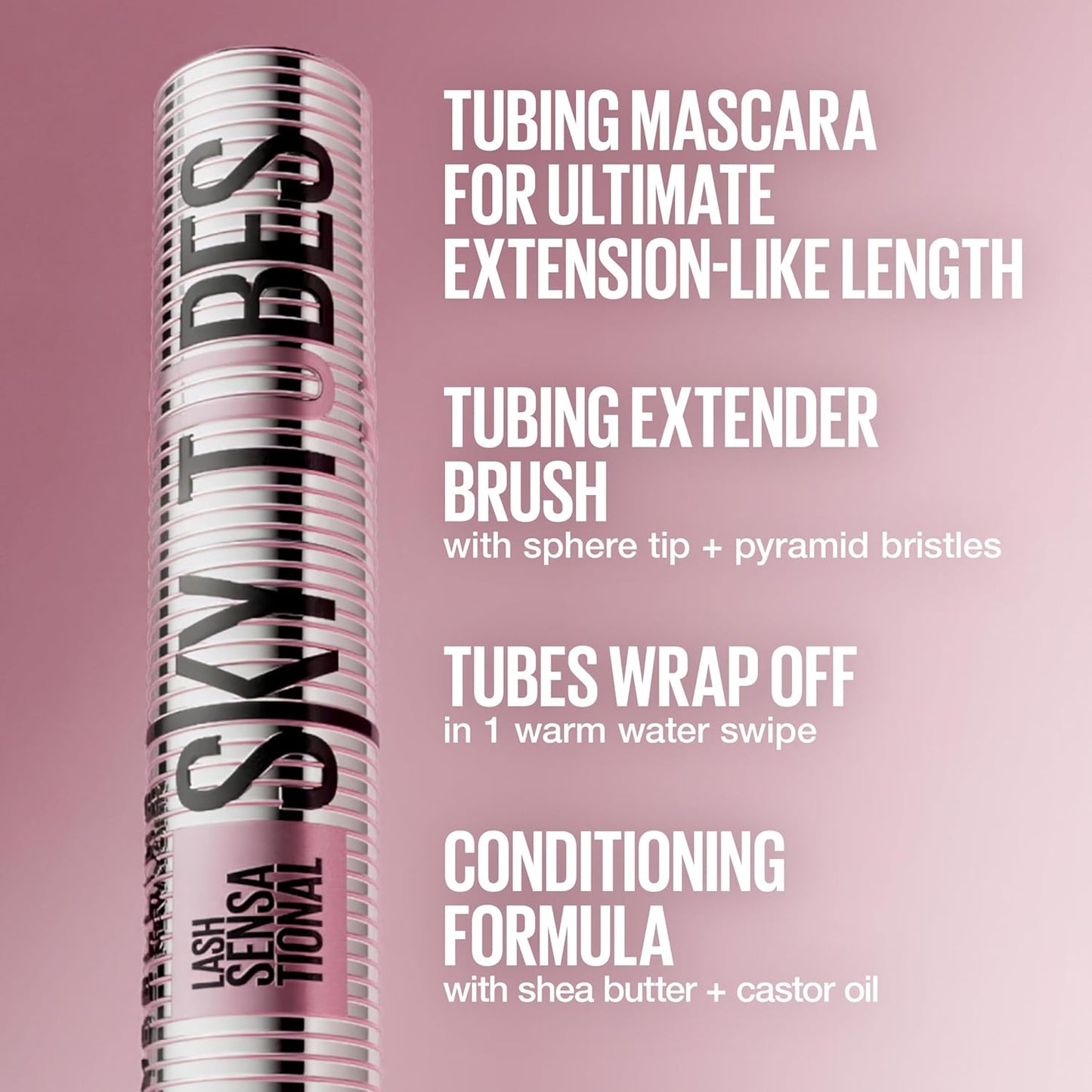 Maybelline Lash Sensational Sky Tubes Tubing Mascara, Extension-Like Lengthening Mascara, 24HR Eye Makeup..