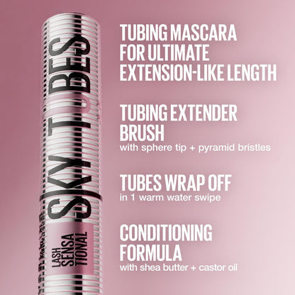 Maybelline Lash Sensational Sky Tubes Tubing Mascara, Extension-Like Lengthening Mascara, 24HR Eye Makeup..