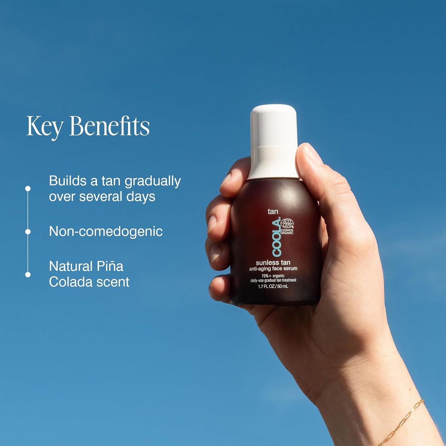 COOLA Organic Sunless Self Tanner Face Serum, Dermatologist Tested Anti-Aging Skin Care Infused with Hyaluronic Acid..