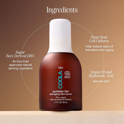 COOLA Organic Sunless Self Tanner Face Serum, Dermatologist Tested Anti-Aging Skin Care Infused with Hyaluronic Acid..