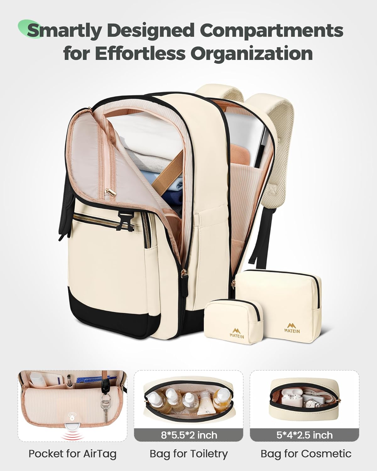 MATEIN HER Underseat Backpack for Frontier Airlines with Removable Shoe Compartment,3 Set
