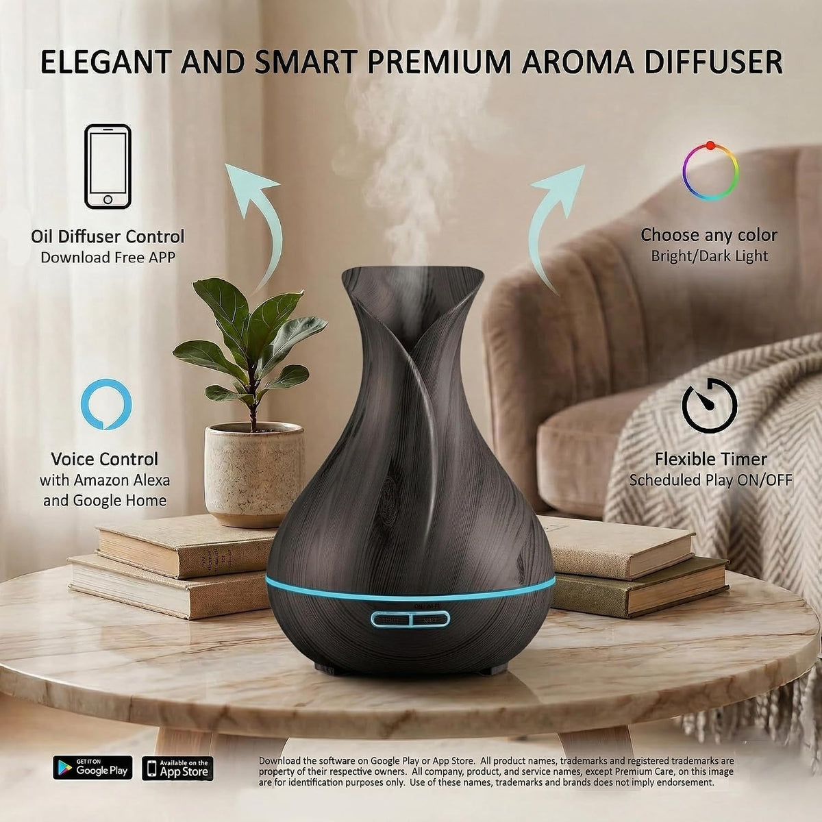 ierra Modern Home Smart WiFi Humidifier - Aromatherapy Essential Oil Diffusers with App Control & Voice Control..