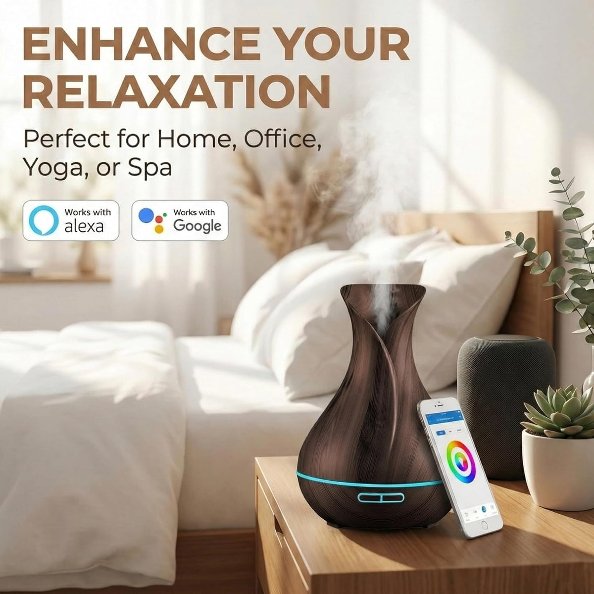 ierra Modern Home Smart WiFi Humidifier - Aromatherapy Essential Oil Diffusers with App Control & Voice Control..