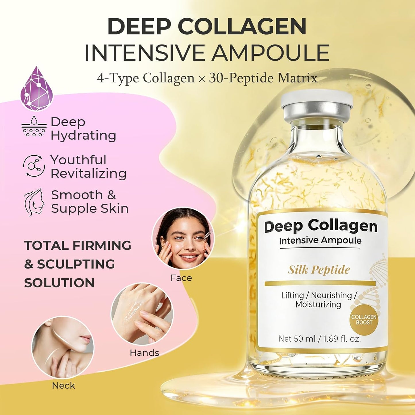 Deep Collagen Silk Peptides Serum for Face &amp; Neck - Korean Skincare Anti-Aging Essence with Peptide..