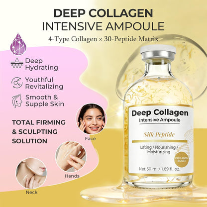 Deep Collagen Silk Peptides Serum for Face &amp; Neck - Korean Skincare Anti-Aging Essence with Peptide..