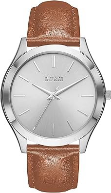 BUREI Men Watches Fashion Analog Stainless Steel Quartz Waterproof Watches,(Silver Brown, Brown, Leather)