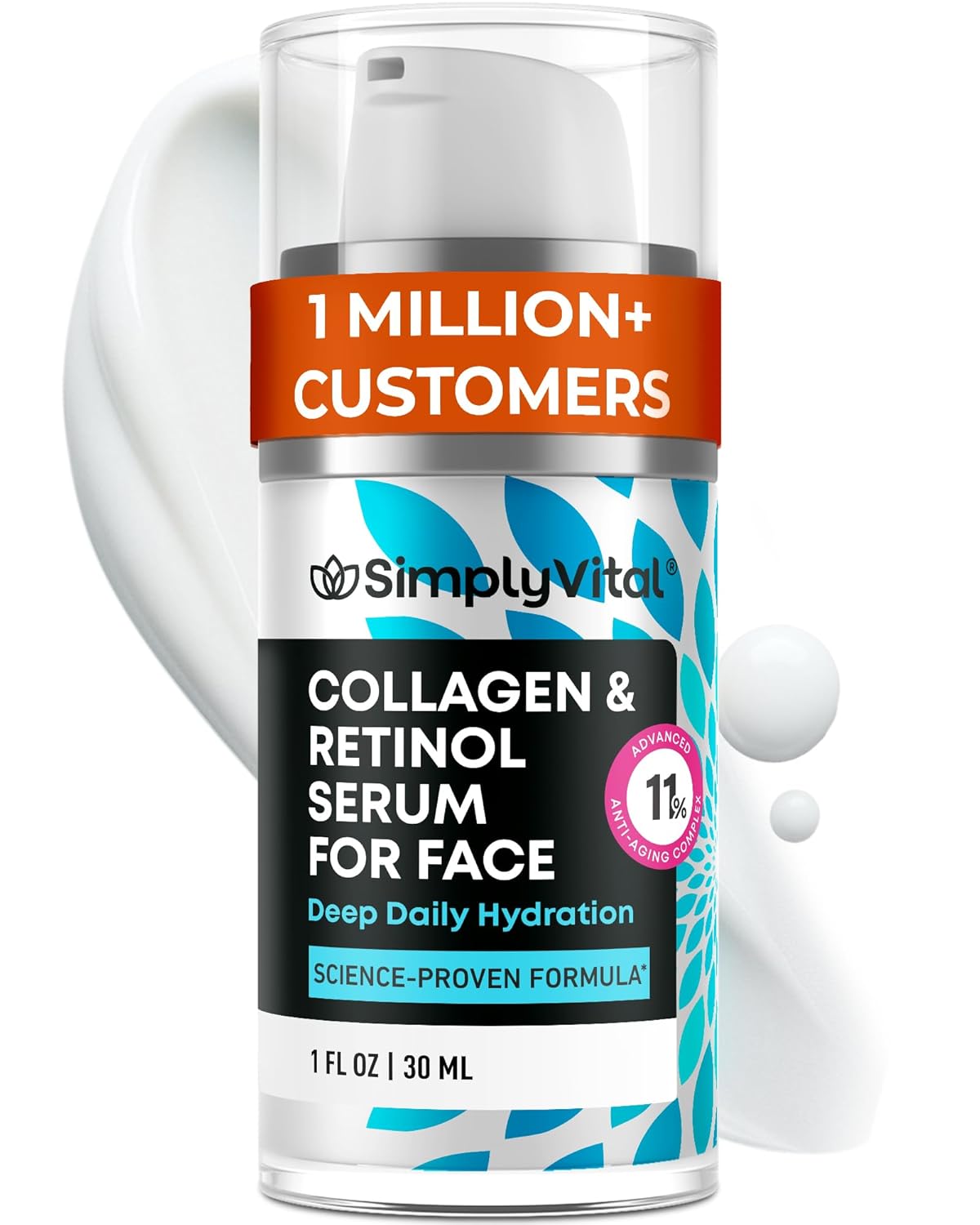 SimplyVital Collagen, Retinol &amp; Hyaluronic Acid Serum - Anti-Aging Moisturizer for Face, Neck & Décolleté