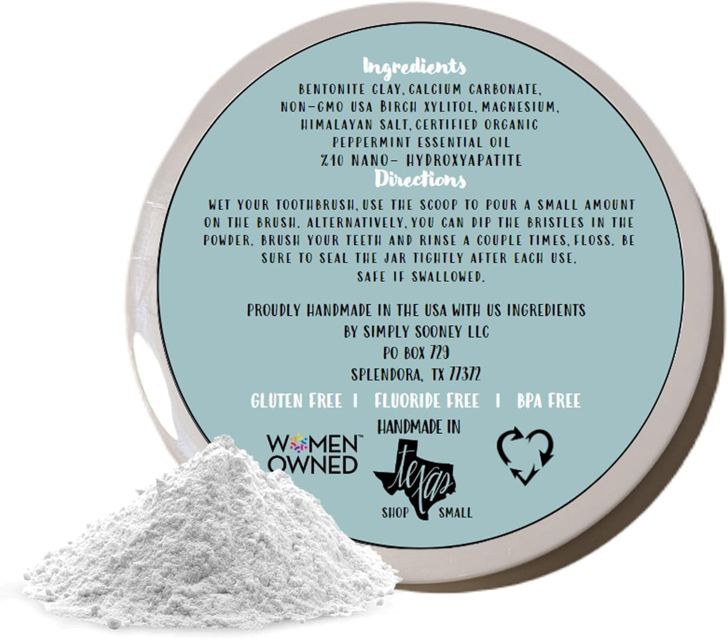 Simply Sooney Remineralizing Vegan Mineral Tooth Powder I Peppermint Nano-hydroxyapatite Formula..