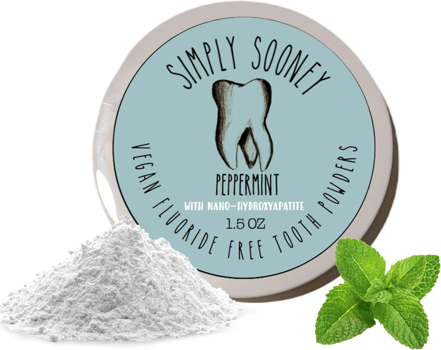 Simply Sooney Remineralizing Vegan Mineral Tooth Powder I Peppermint Nano-hydroxyapatite Formula..