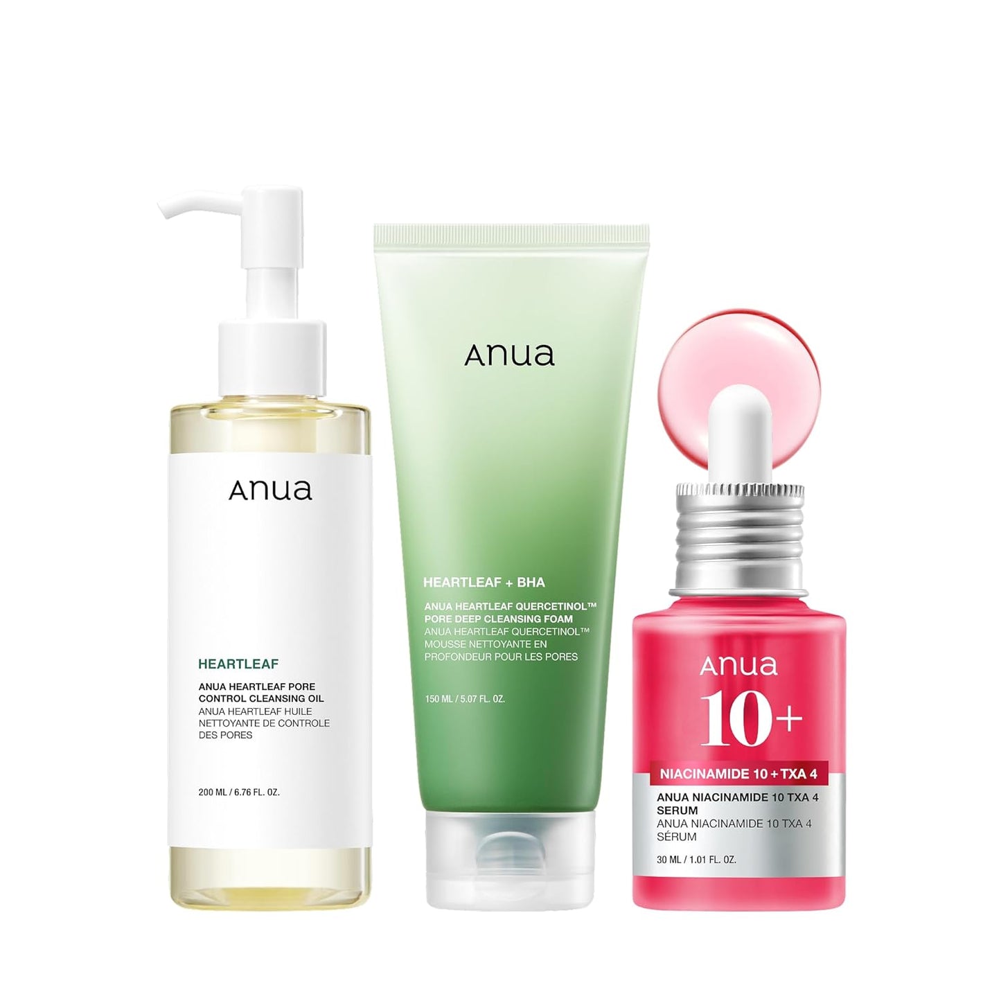 Anua 3-Step Glass Skin Beginner Set, Oil Cleanser and Face Wash with Facial Serum...