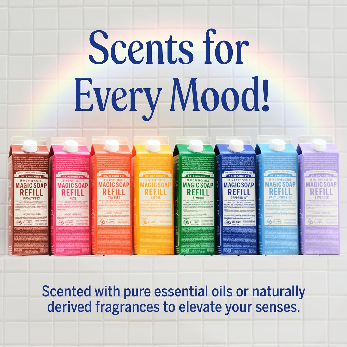 Dr. Bronner's Pure-Castile Liquid Magic Soap Bottle &amp; Refill Carton - Made with Regenerative Organic Certified Oils..
