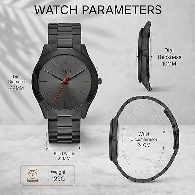 BUREI Men's Wrist Watch, Analog Stainless Steel Dress Waterproof Quartz Watch for Men (Red-Black-Black)