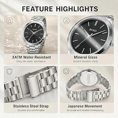 Men Watches Gifts for Men Fashion Stainless Steel Analog Quartz Waterproof Watches for Mens