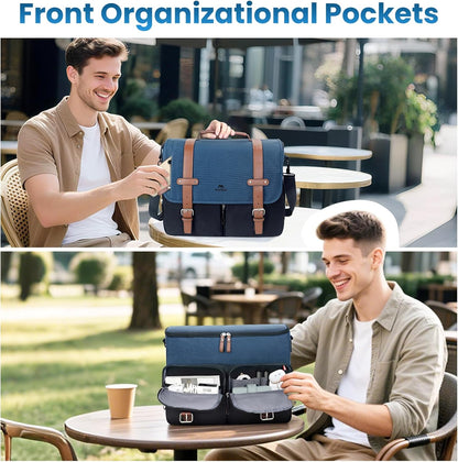 MATEIN Messenger Bag for School with USB Charging Port, Large Crossbody Satchel 15.6 inch (Blue-Black)