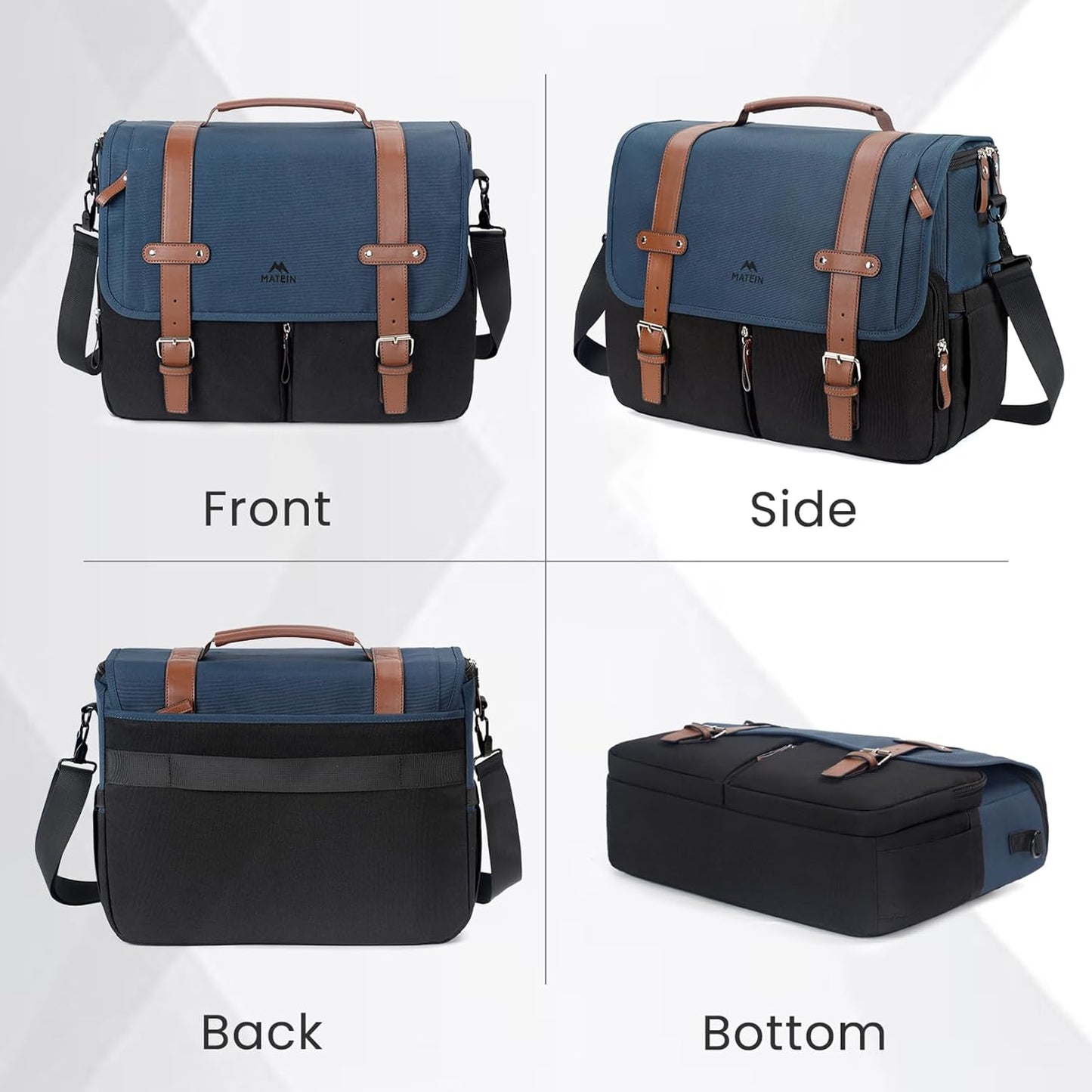 MATEIN Messenger Bag for School with USB Charging Port, Large Crossbody Satchel 15.6 inch (Blue-Black)