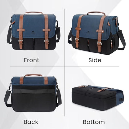 MATEIN Messenger Bag for School with USB Charging Port, Large Crossbody Satchel 15.6 inch (Blue-Black)
