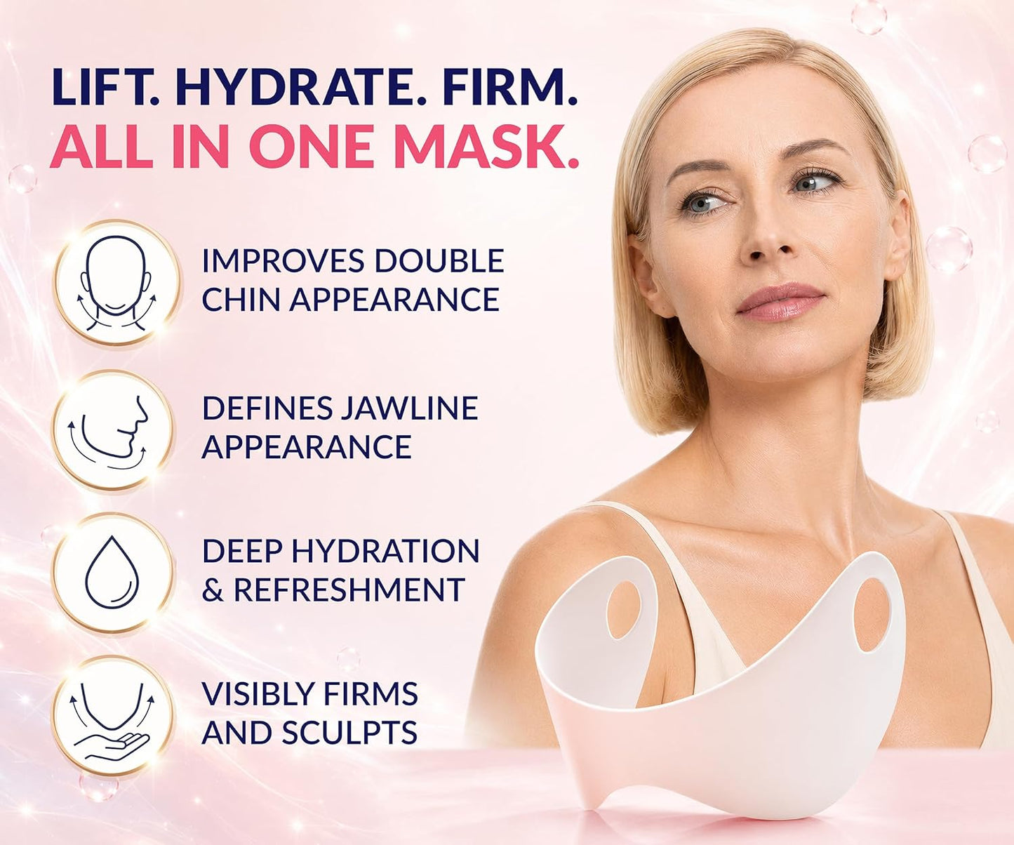 Stylia V Line Lifting Collagen Mask - Lift, Firm &amp; Contour Jawline - Tightening Double Chin Strap with Hyaluronic Acid & Aloe..