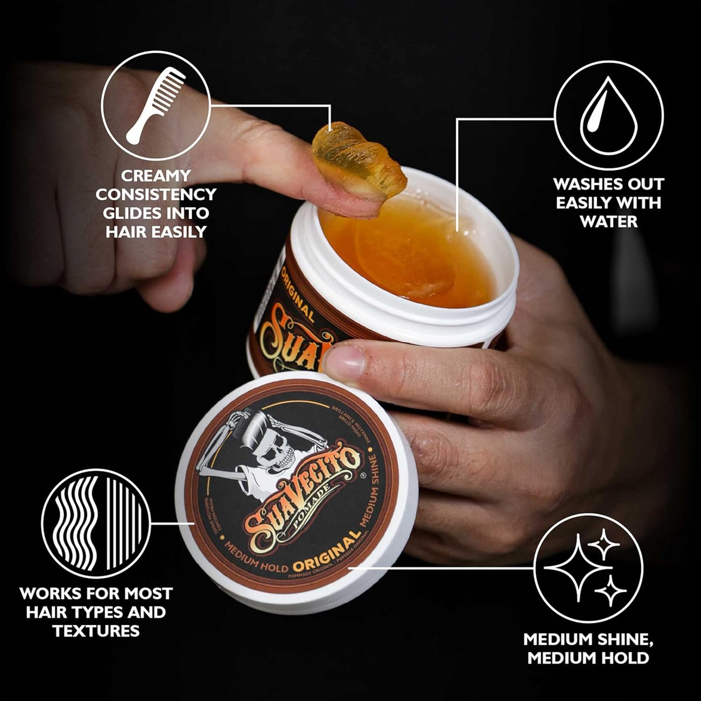 Suavecito Pomade Original Hold For Men 4 oz, 1 Pack - Medium Shine Water Based Wax Like Flake Free Hair Gel..
