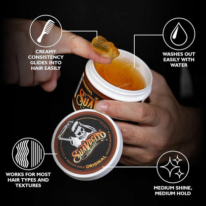 Suavecito Pomade Original Hold For Men 4 oz, 1 Pack - Medium Shine Water Based Wax Like Flake Free Hair Gel..