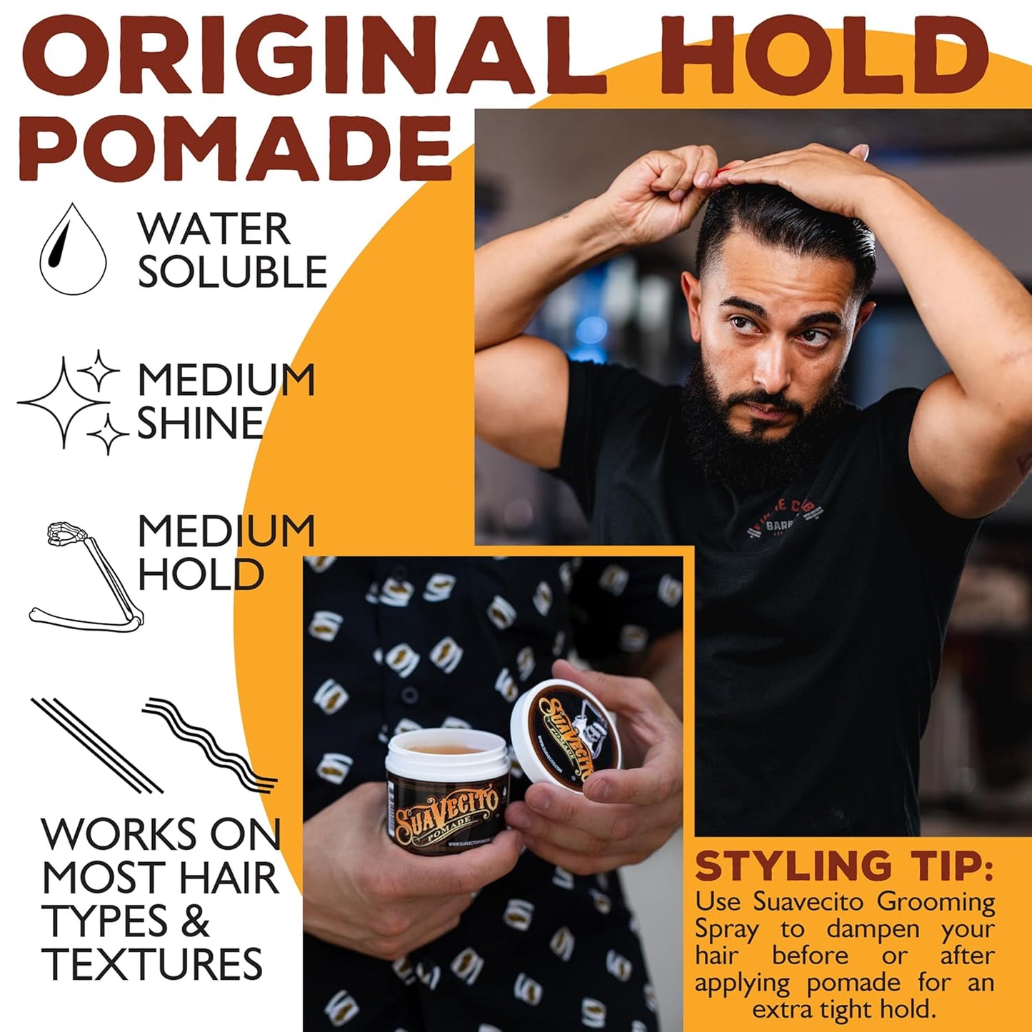 Suavecito Pomade Original Hold For Men 4 oz, 1 Pack - Medium Shine Water Based Wax Like Flake Free Hair Gel..