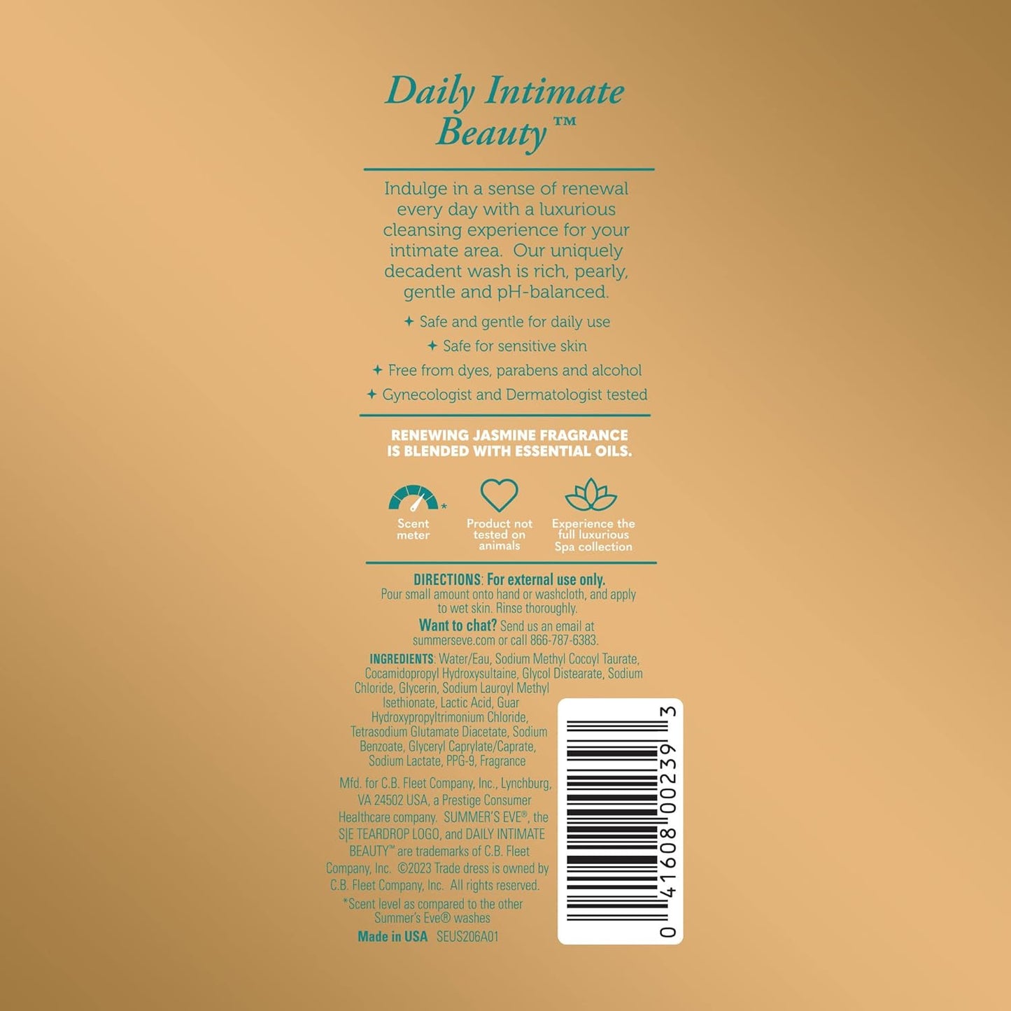 Summer's Eve Spa Daily Intimate Wash, Renewing Cleansing All Over Feminine Body Wash, Jasmine Scented pH-Balanced Feminine Wash