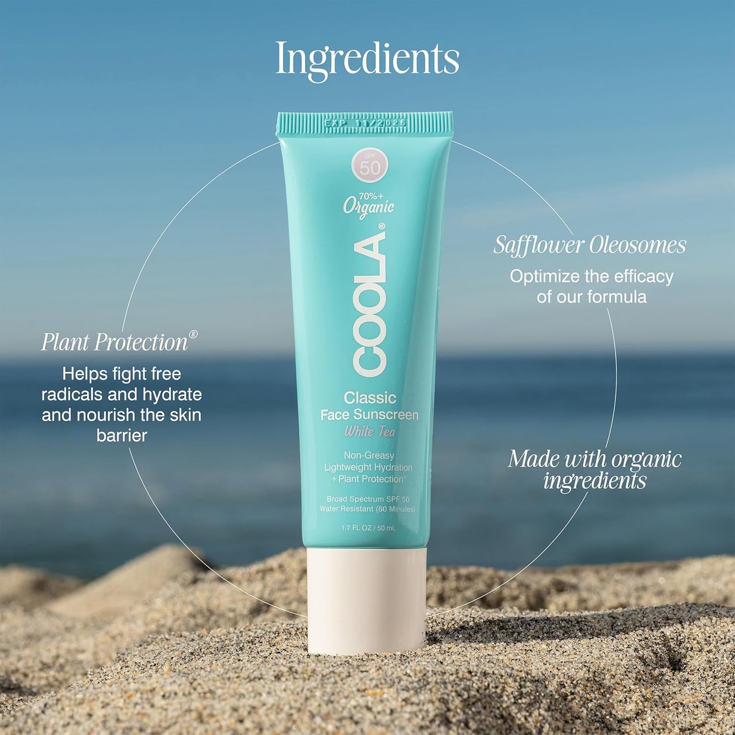 COOLA Organic Face Sunscreen SPF 50 Sunblock Lotion, Dermatologist Tested Skin Care for Daily Protection, Vegan and Gluten Free, Fragrance Free