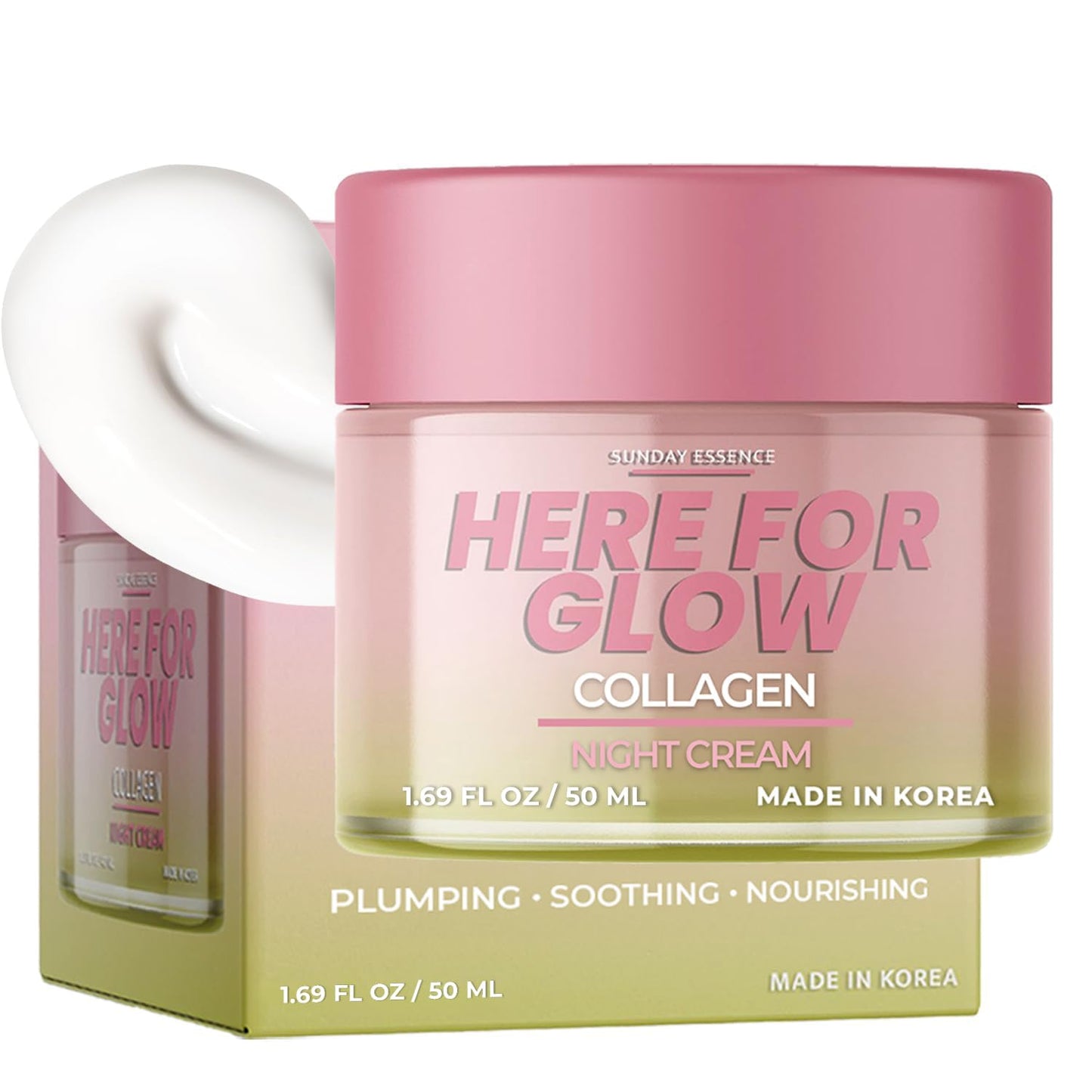 Collagen Night Cream - Dermatologist Tested, Korean Skin Care, Anti-Aging - Hydrating Moisturizer, Retains Moisture - Vegan..