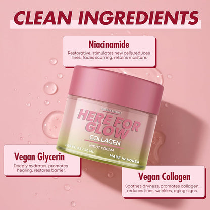 Collagen Night Cream - Dermatologist Tested, Korean Skin Care, Anti-Aging - Hydrating Moisturizer, Retains Moisture - Vegan..