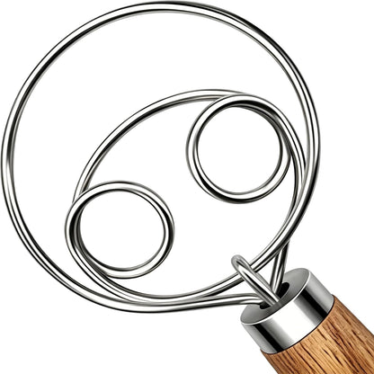 TEEVEA Danish Dough  Whisk Stainless Steel Wooden Handle for Sourdough Bread..