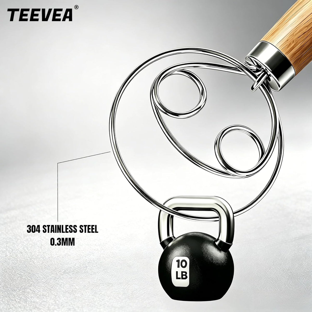 TEEVEA Danish Dough  Whisk Stainless Steel Wooden Handle for Sourdough Bread..
