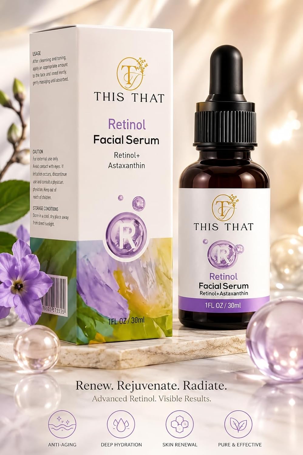 TTFM Retinol Facial Serum 30ml 1.0 Fl OZ | Retinol + Astaxanthin Serum | Hydrating Formula Facial Serum | Skincare For Dull Skin | Anti-Aging Serum