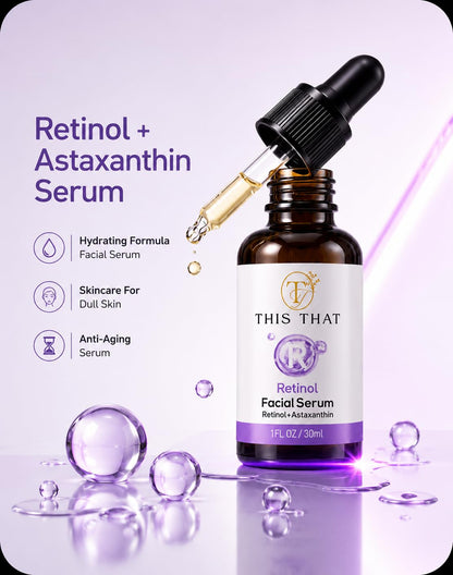 TTFM Retinol Facial Serum 30ml 1.0 Fl OZ | Retinol + Astaxanthin Serum | Hydrating Formula Facial Serum | Skincare For Dull Skin | Anti-Aging Serum