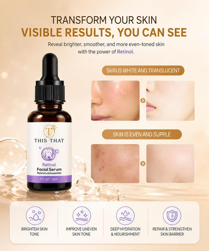 TTFM Retinol Facial Serum 30ml 1.0 Fl OZ | Retinol + Astaxanthin Serum | Hydrating Formula Facial Serum | Skincare For Dull Skin | Anti-Aging Serum