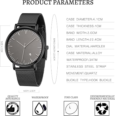 TWOPTION Mens Watches Sleek Minimalist Analog Quartz Waterproof Watches