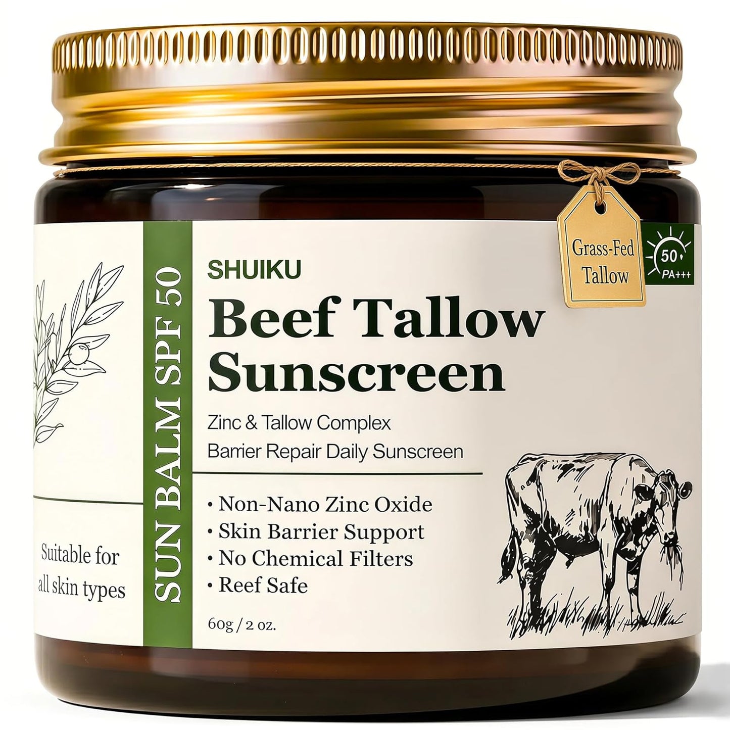 Beef Tallow Sunscreen SPF 50 for Face &amp; Body, Organic Mineral Sunscreen with Non-Nano Zinc Oxide..