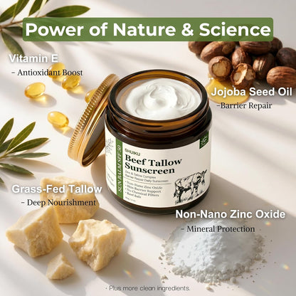 Beef Tallow Sunscreen SPF 50 for Face &amp; Body, Organic Mineral Sunscreen with Non-Nano Zinc Oxide..